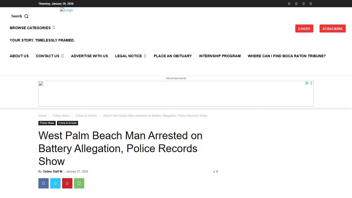 West Palm Beach Man Arrested on Battery Allegation, Police Records Show - The Boca Raton Tribune
